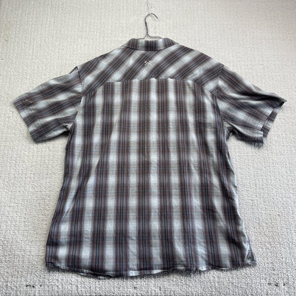 ARC’TERYX Brohm Shirt Men Blue / Burgundy Plaid Short Sleeve Button Up XL READ** - Picture 12 of 16